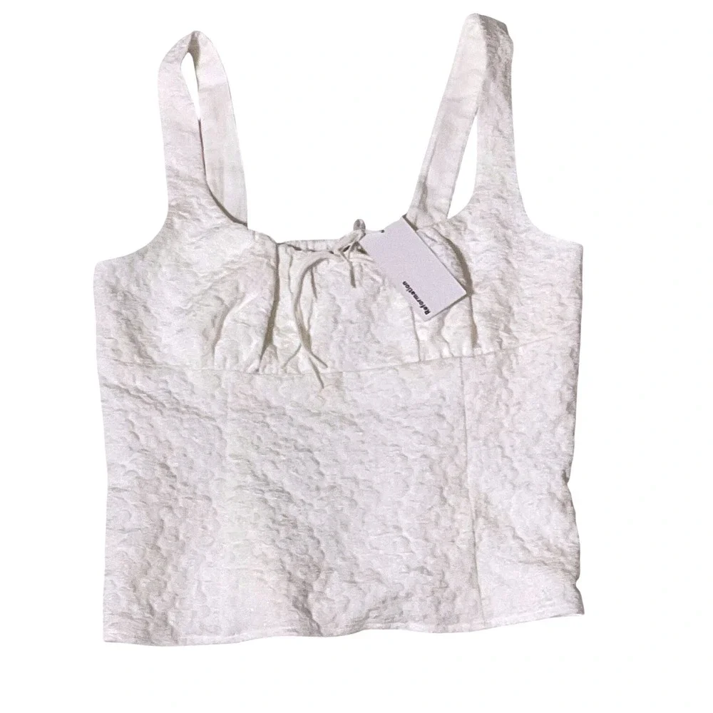 REFORMATION BALIA TOP white floral tank women's blouse bow 8 medium smocked NWT - Picture 2 of 14